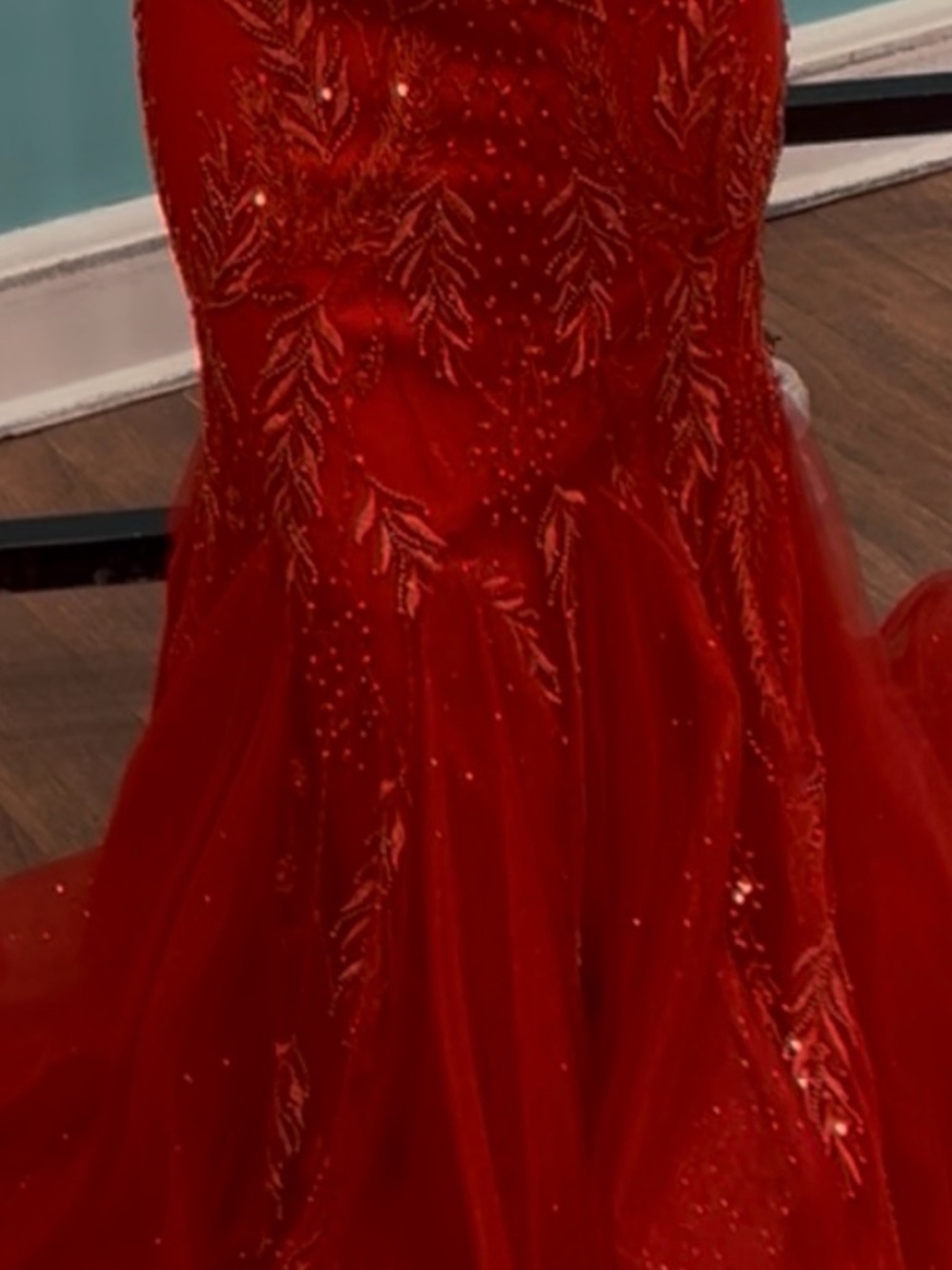 Girls Red Embellished Tulle Party Dress